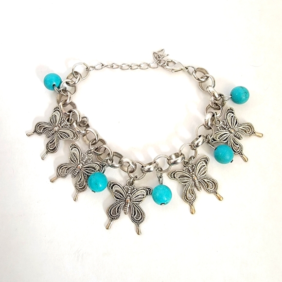 Silver Turquoise Butterfly Bracelet - Picture 3 of 7